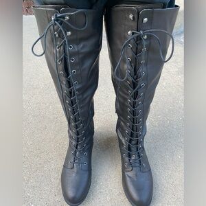 Torrid Knee High Black Boots Lace Up Zipper